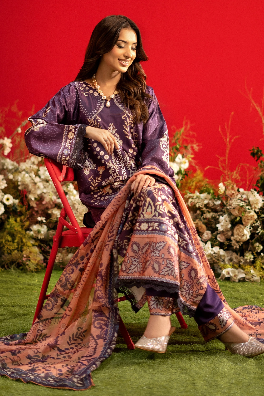 3 Piece - Digitally Printed Luxury Silk - 3905