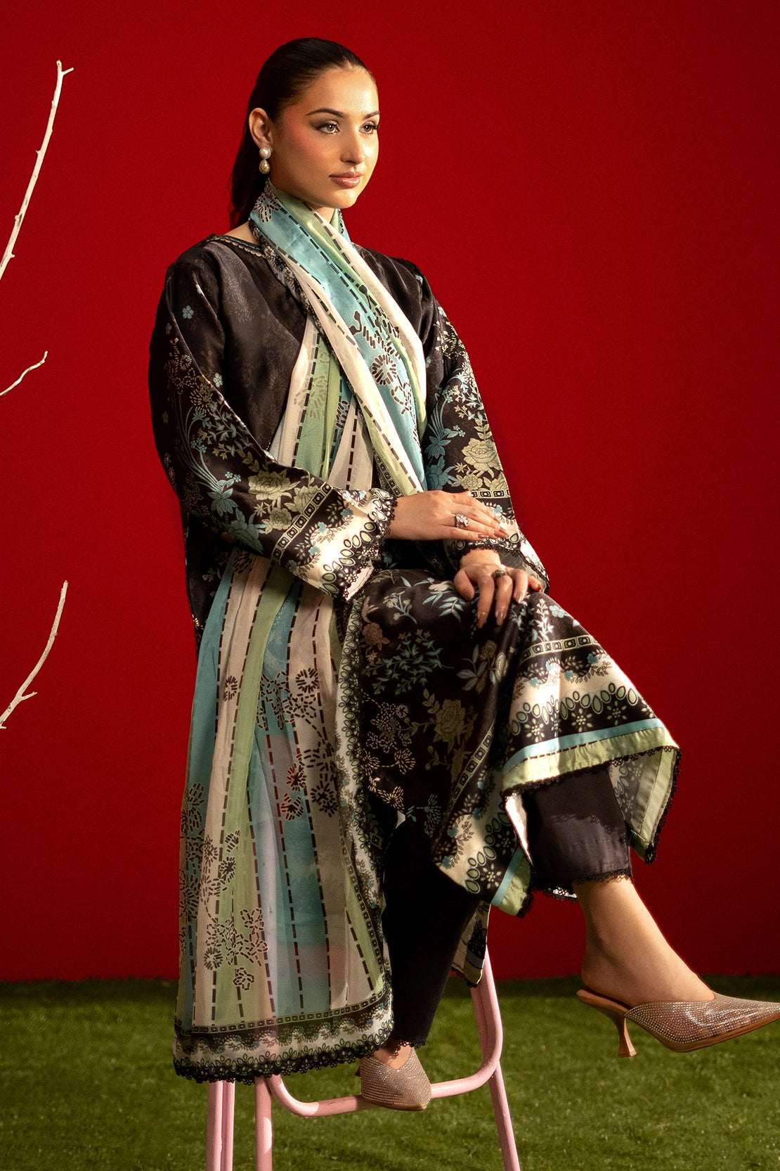 3 Piece - Digitally Printed Luxury Silk - 3908