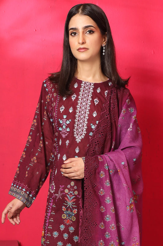 3 Piece - Premium Embroidered Lawn - 7773