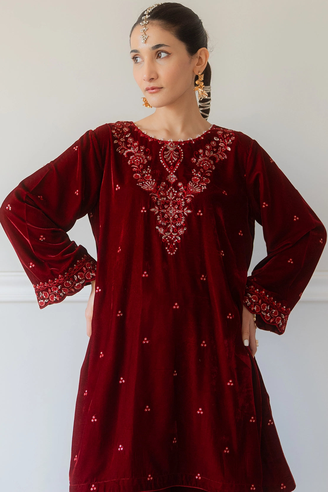 Stitched 2 Piece - Velvet - Ruby