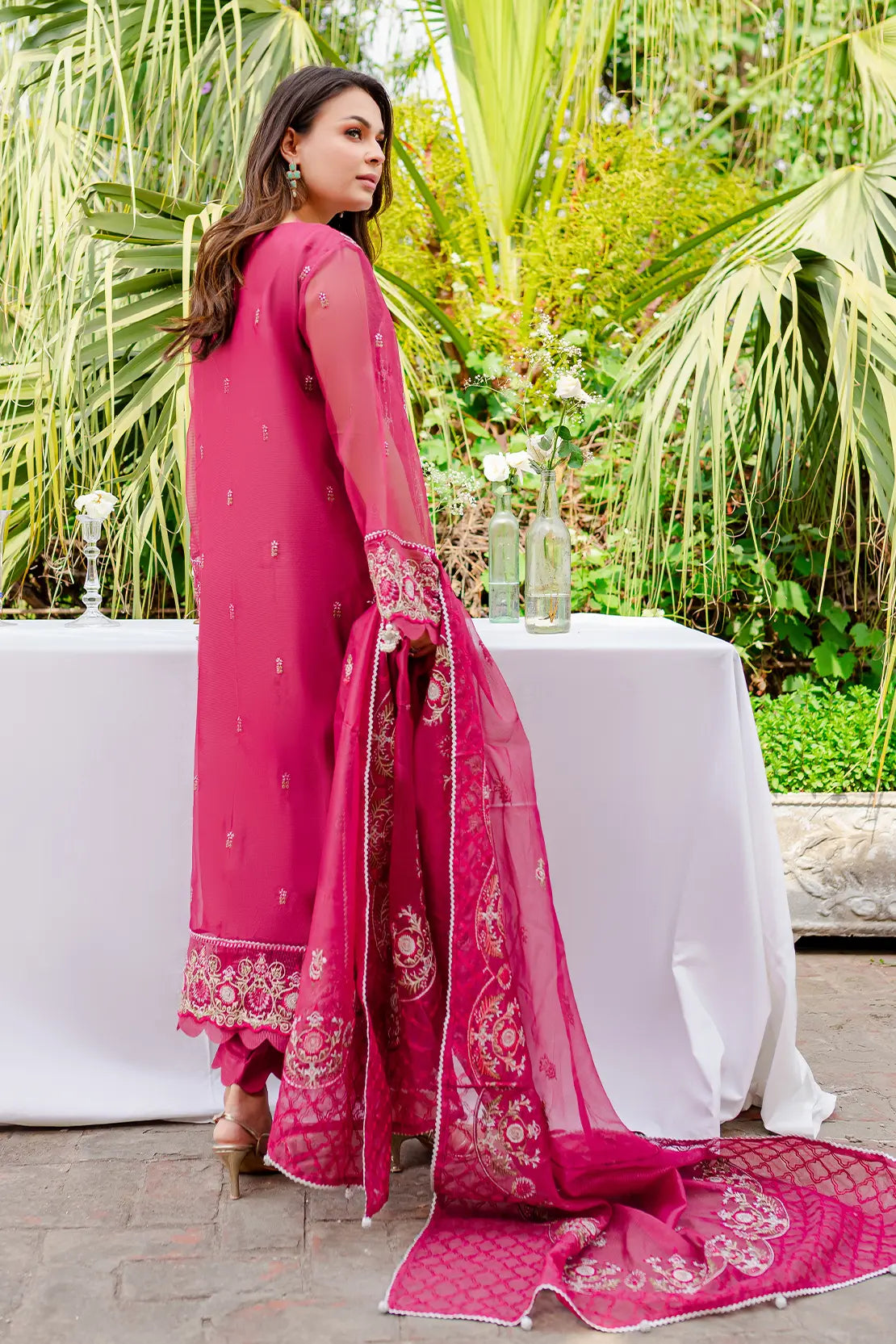 4 Piece – Abr Magenta – Cotton Net Embroidered Suit