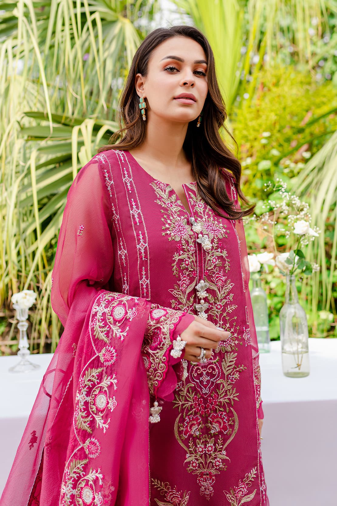 4 Piece – Abr Magenta – Cotton Net Embroidered Suit