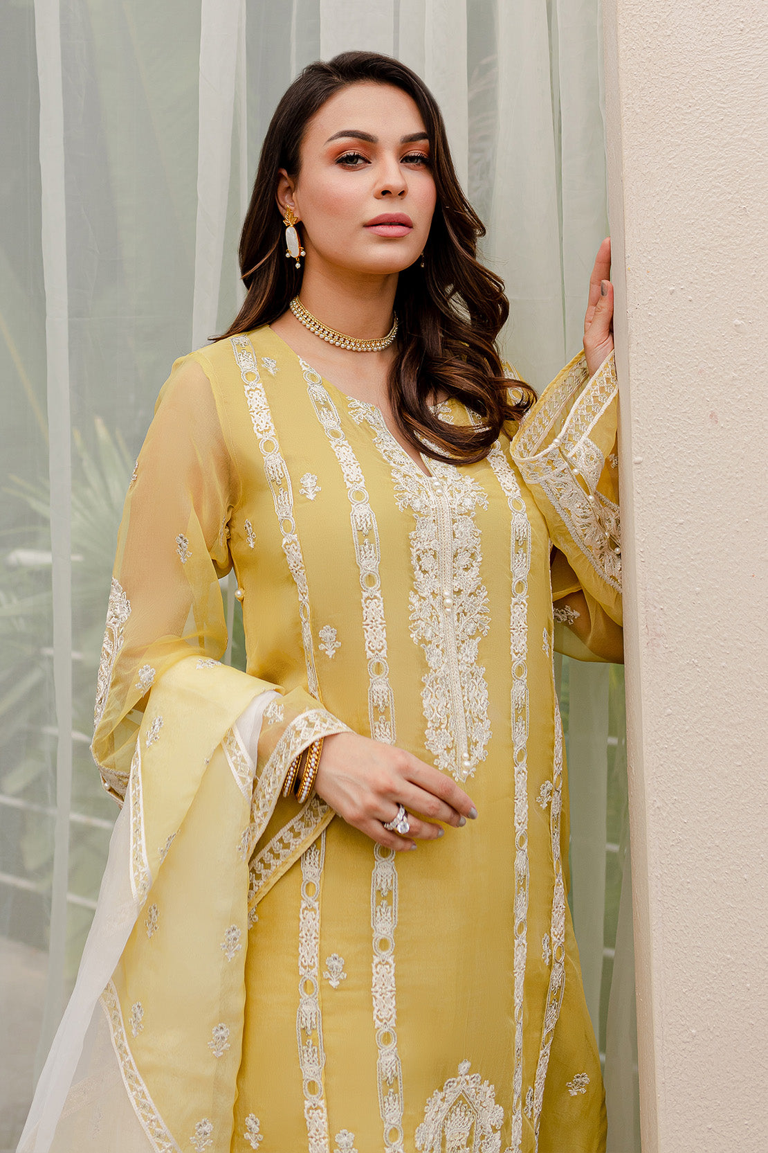 4 Piece – Amal Yellow – Organza Embroidered Suit