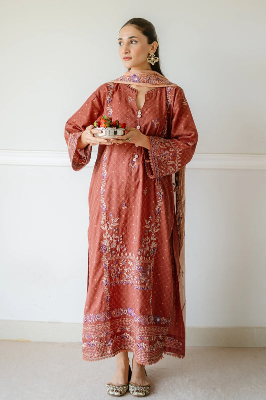 3 Piece - Premium Embroidered Jacquard Lawn - 5551