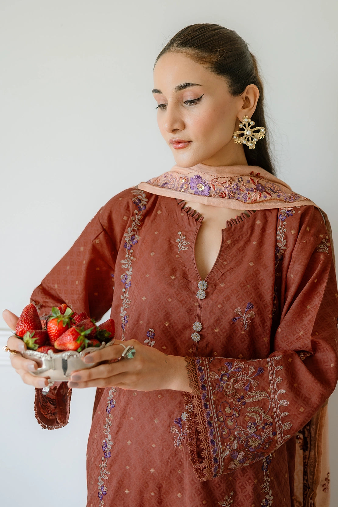 3 Piece - Premium Embroidered Jacquard Lawn - 5551