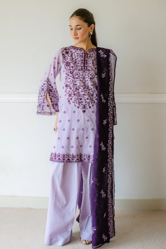 3 Piece - Premium Embroidered Jacquard Lawn - 5554