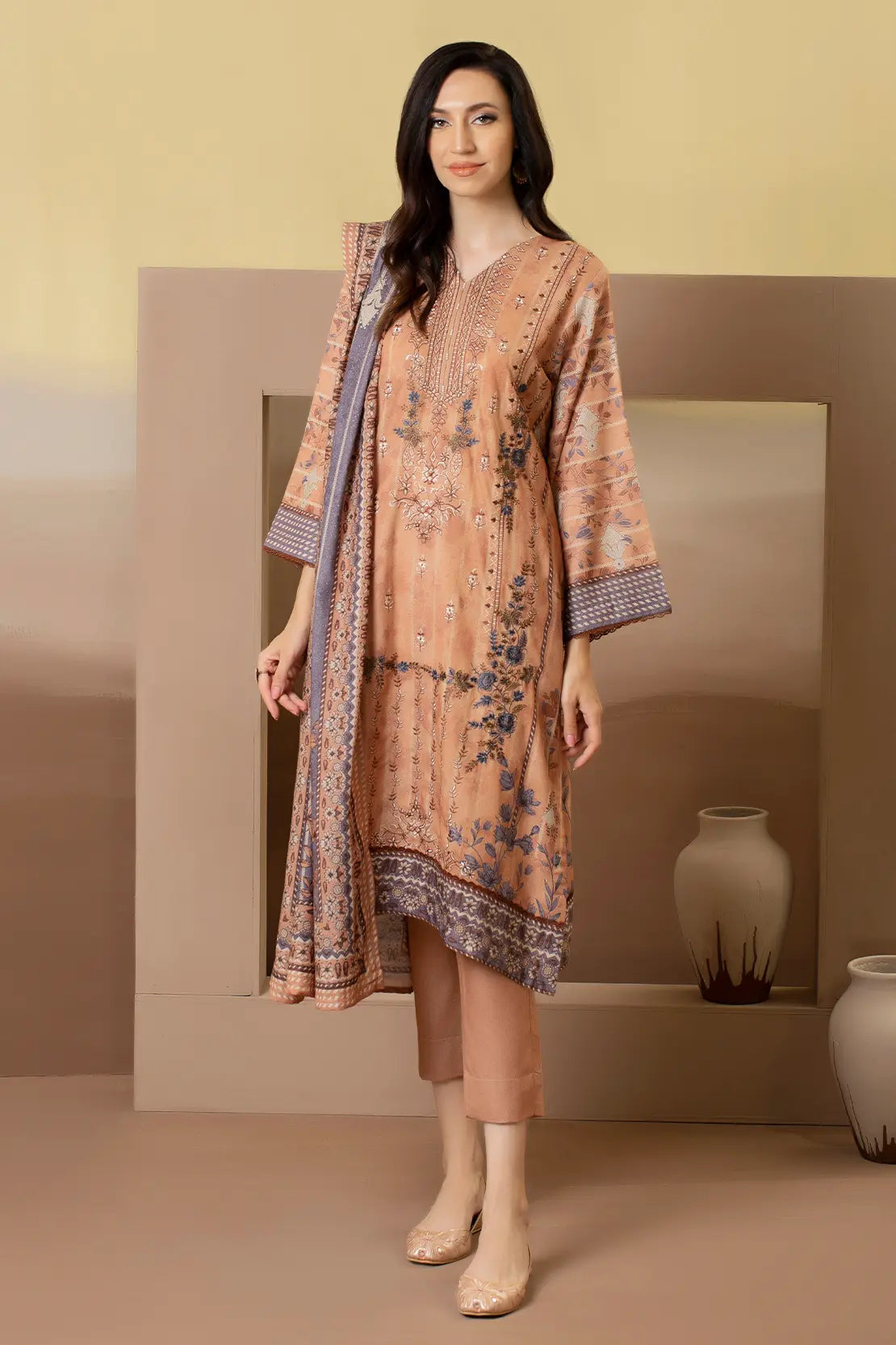 3 Piece – Premium Embroidered Karandi – 8217