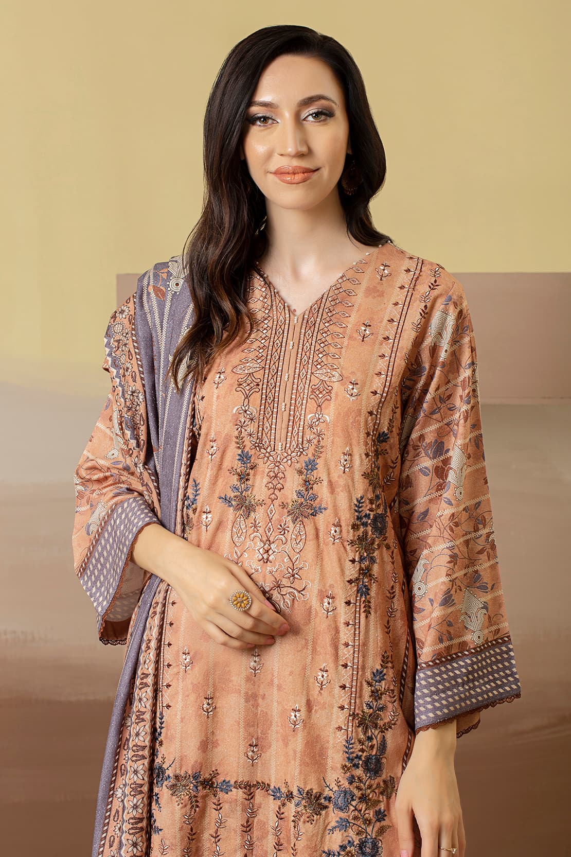 3 Piece – Premium Embroidered Karandi – 8217