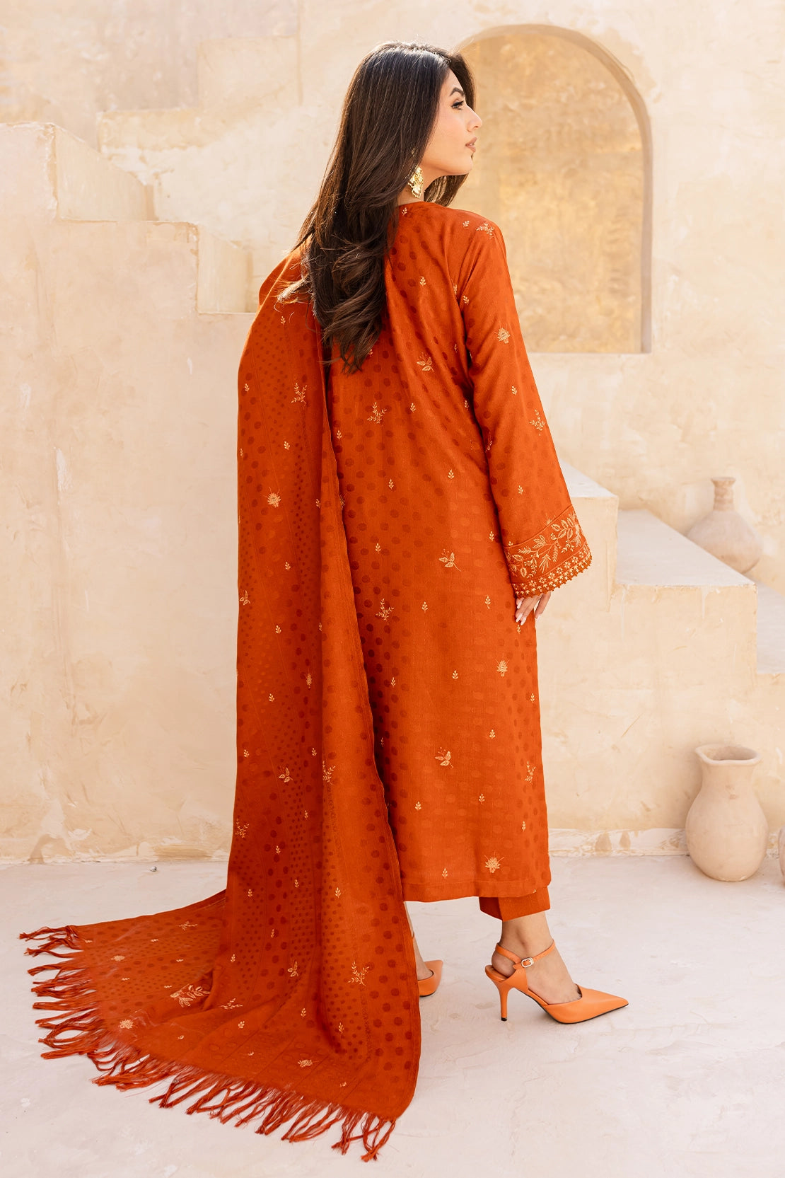 3 Piece - Premium Embroidered Dhanak Wool - 4007