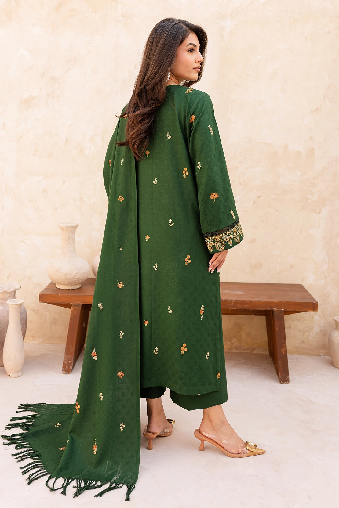 3 Piece - Premium Embroidered Dhanak Wool - 4008