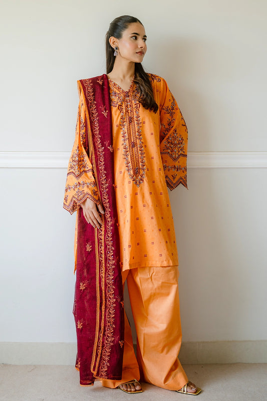 3 Piece - Premium Embroidered Jacquard Lawn - 5555