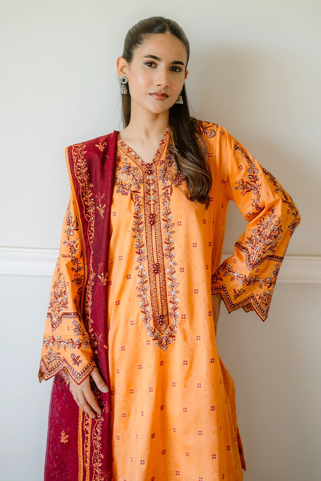 3 Piece - Premium Embroidered Jacquard Lawn - 5555