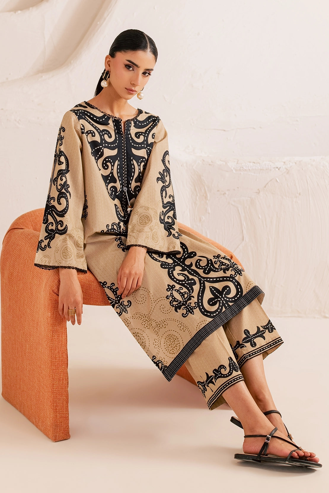 Stitched 2 Piece - Printed Lawn - Cafe Noir