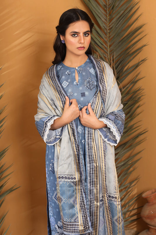 3 Piece - Embroidered Lawn - 8888