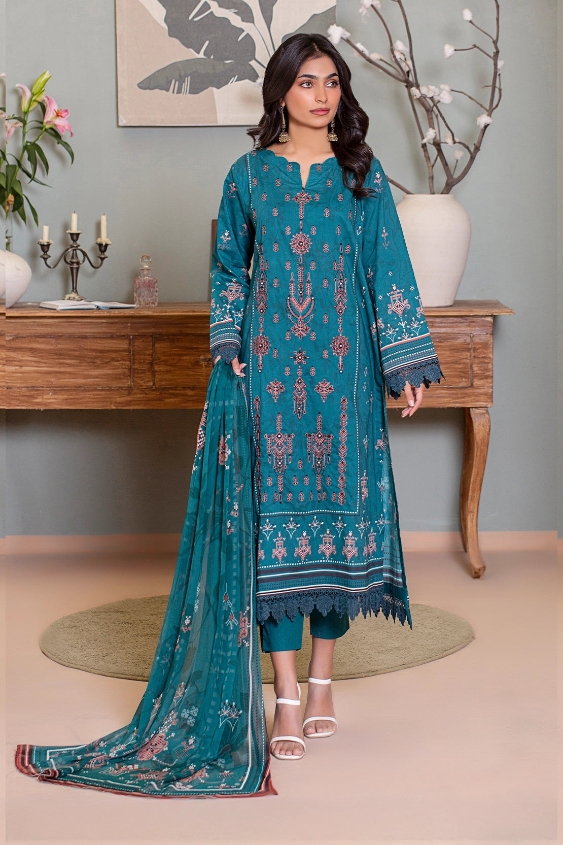 3 PIECE - PREMIUM EMBROIDERED LAWN - 9146