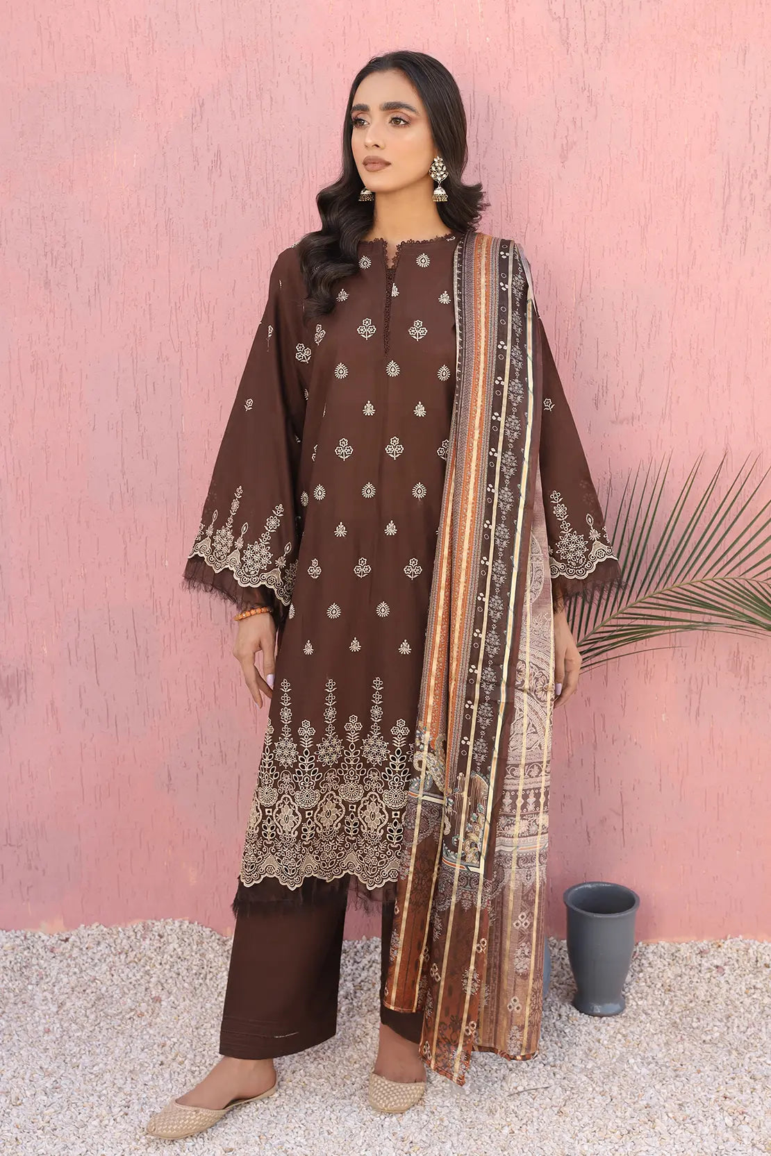 3 Piece- Premium Embroidered Lawn-7700