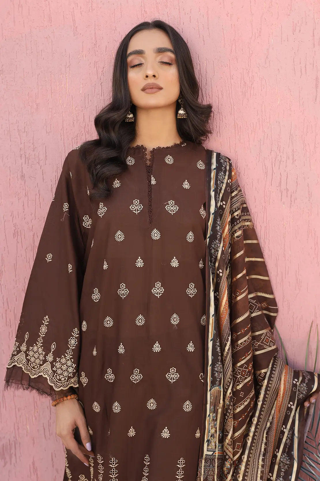 3 Piece- Premium Embroidered Lawn-7700