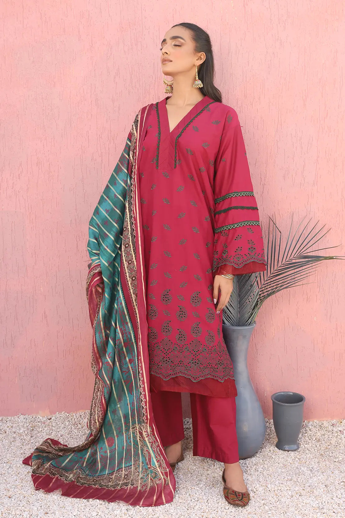 3 Piece- Premium Embroidered Lawn-7693