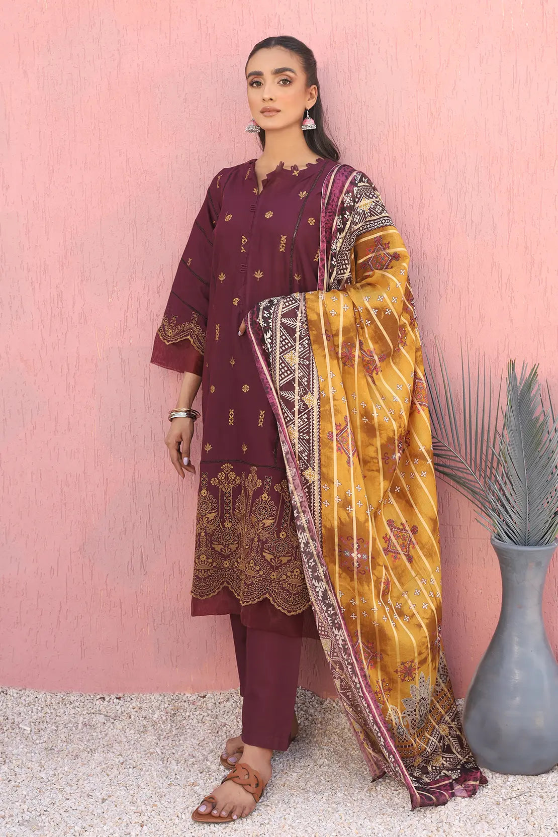 3 Piece- Premium Embroidered Lawn-7697