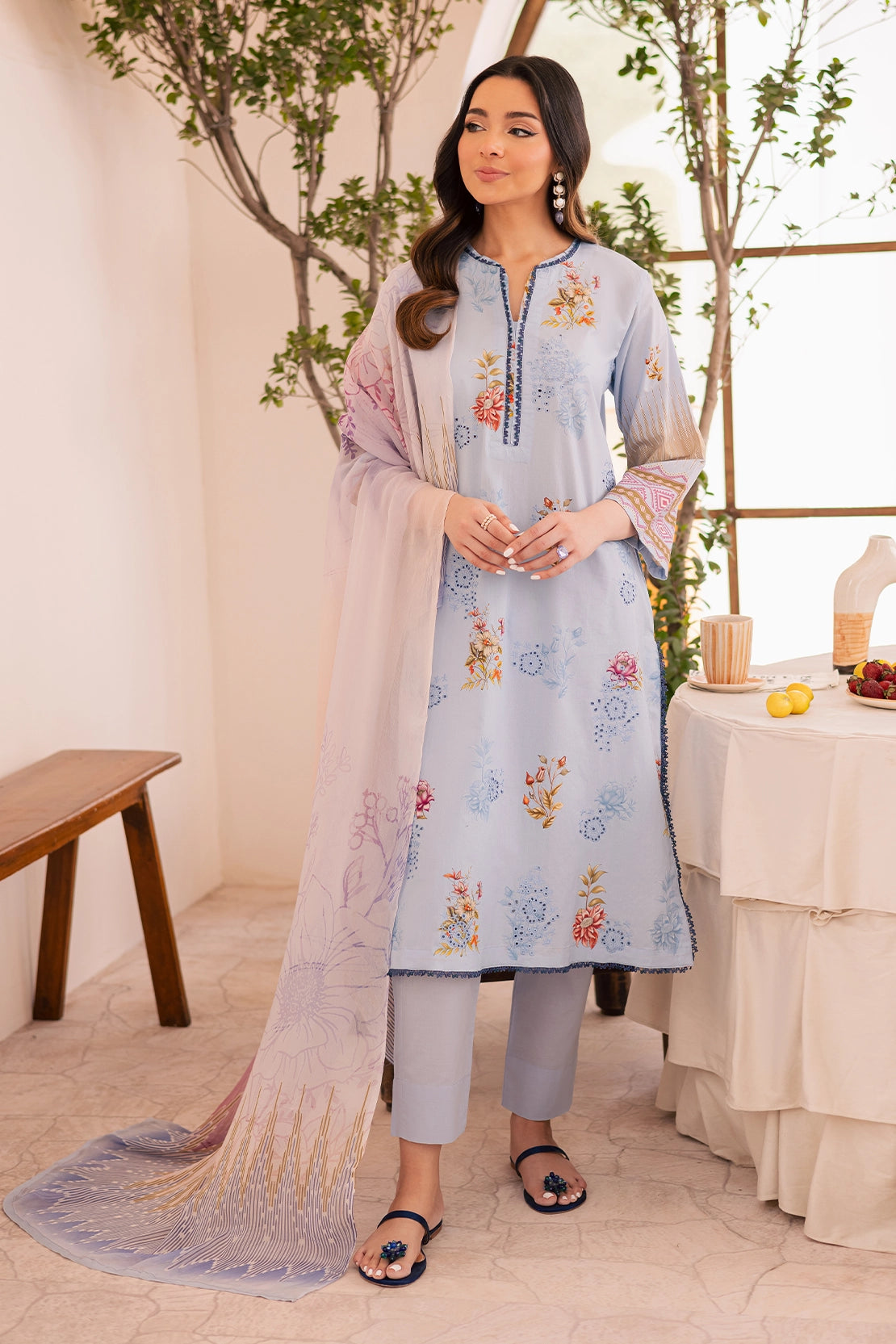 3 Piece - Premium Embroidered Lawn - 021