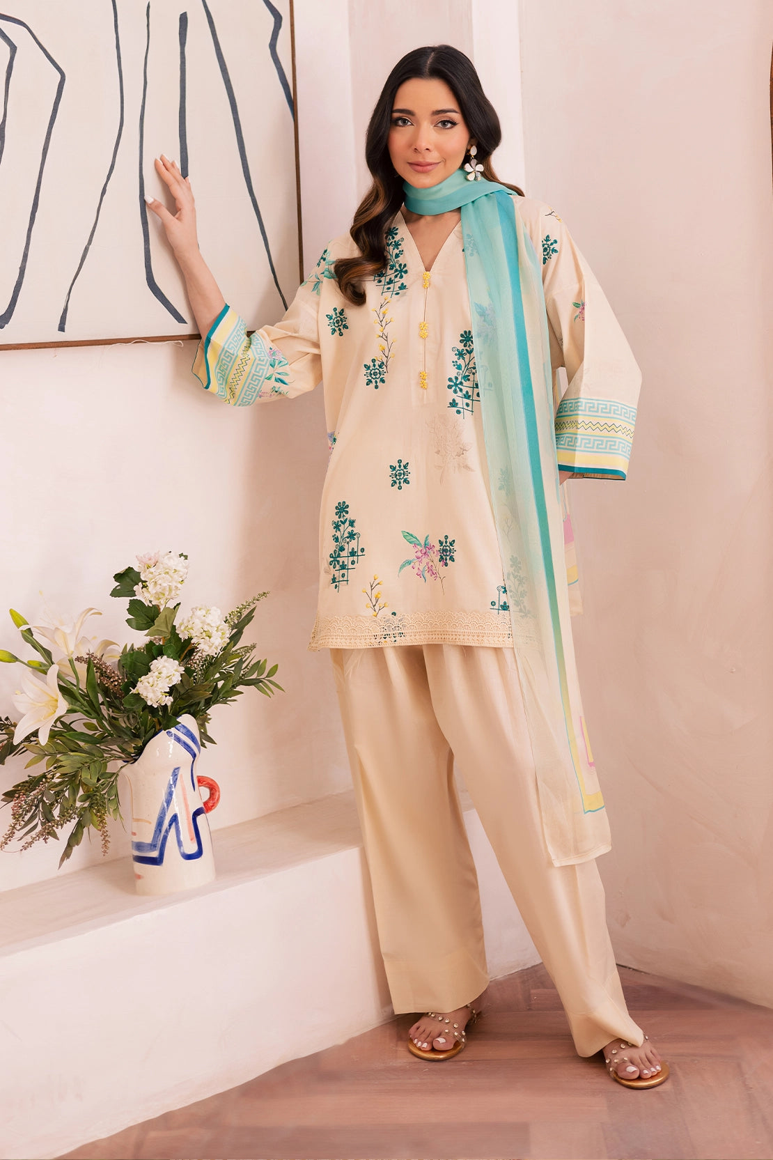3 Piece - Premium Embroidered Lawn - 030