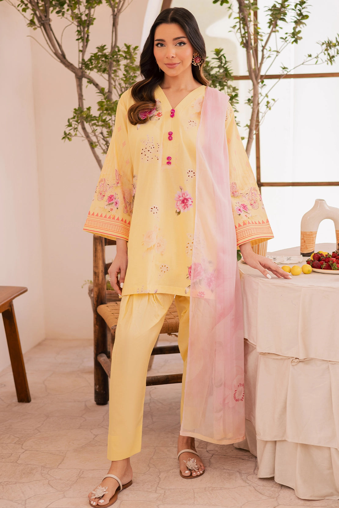 3 Piece - Premium Embroidered Lawn - 028