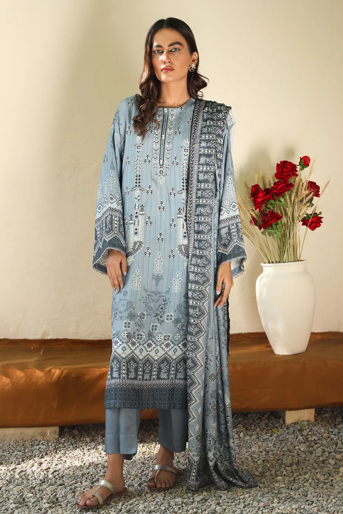 3 Piece – Premium Embroidered Karandi – 8201