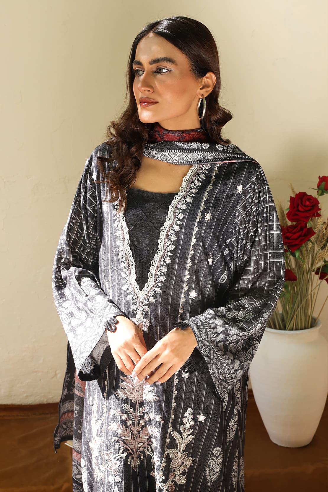 3 Piece – Premium Embroidered Karandi – 8210