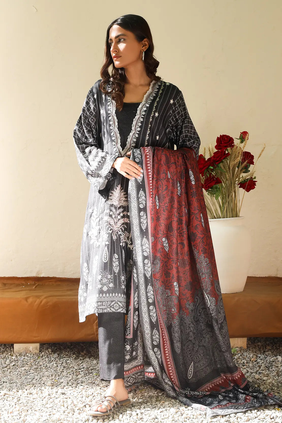 3 Piece – Premium Embroidered Karandi – 8210