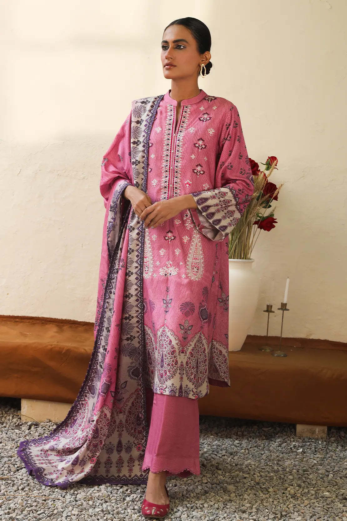 3 Piece – Premium Embroidered Karandi – 8204