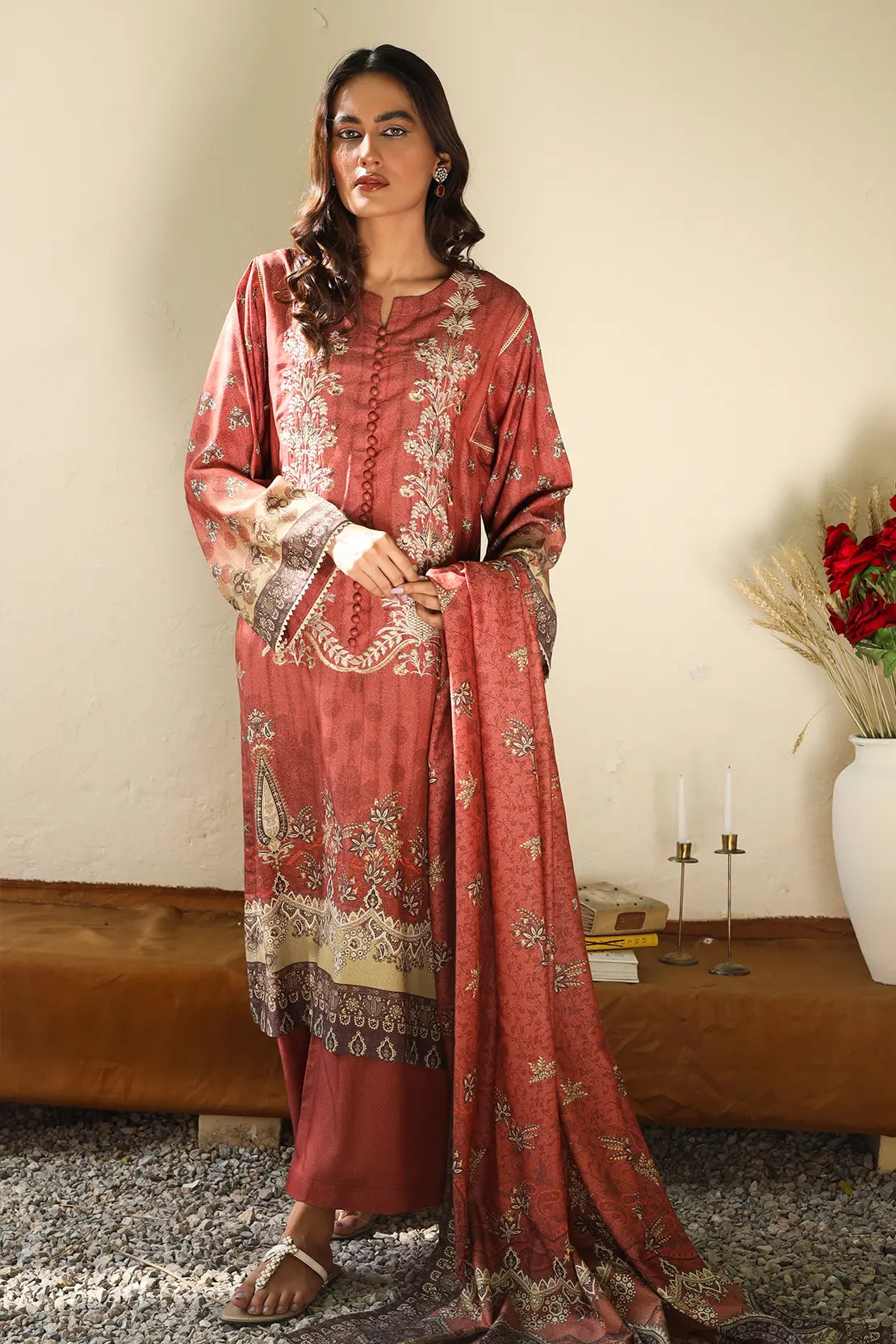 3 Piece – Premium Embroidered Karandi – 8208