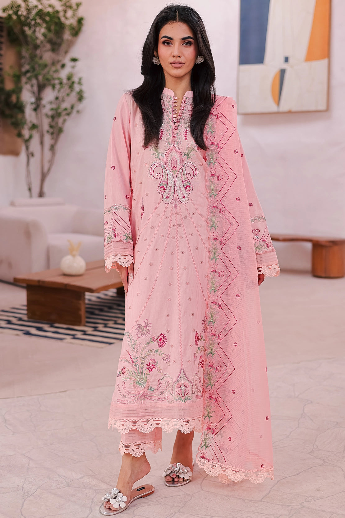 3 Piece - Premium Embroidered Lawn - 453N