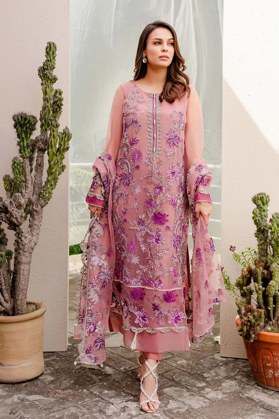 4 Piece – Ilana Blush Pink – Net Embroidered Suit