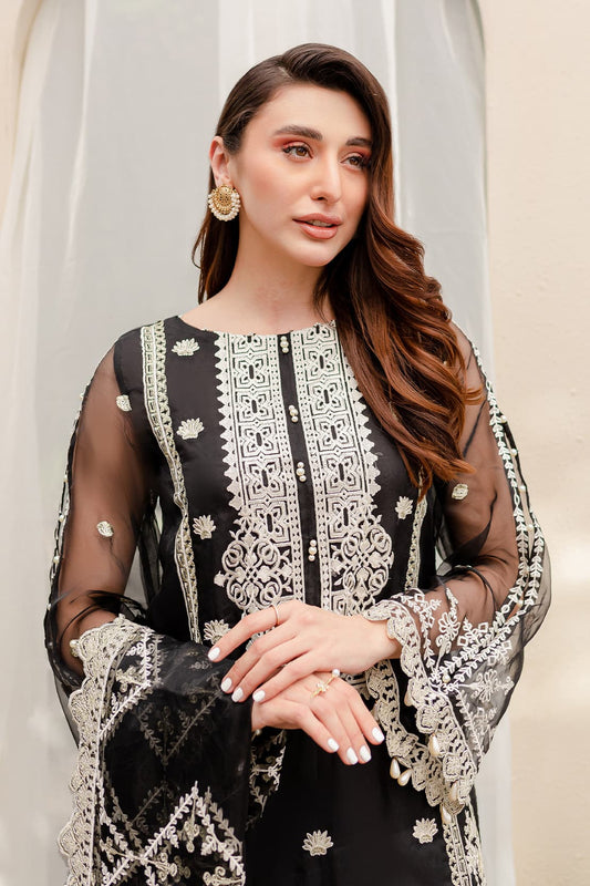 4 Piece – Imara Black – Organza Embroidered Suit