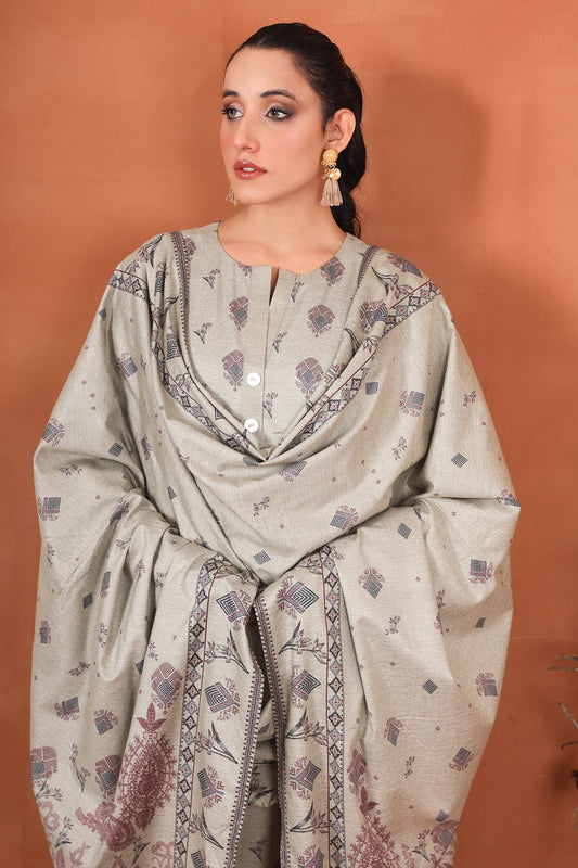 3 Piece – Luxury Printed Black Chambray – 8400