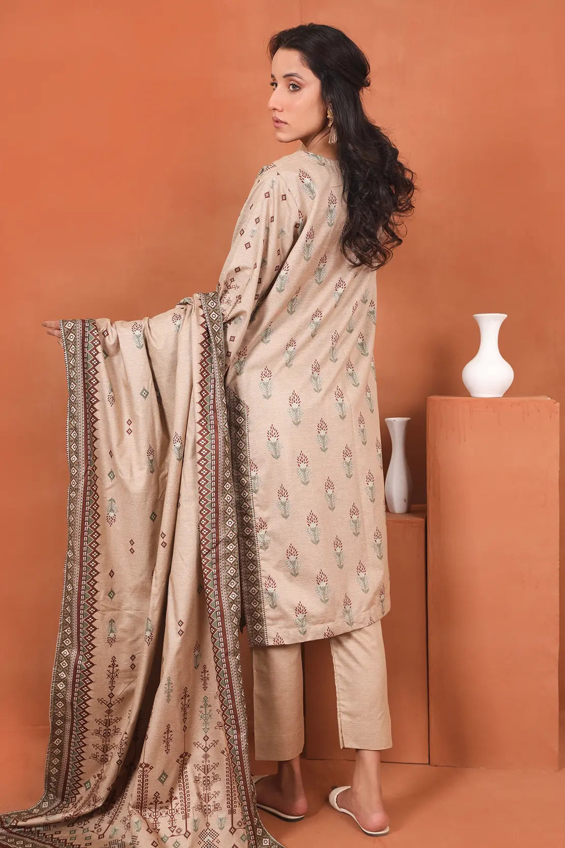 3 Piece – Luxury Printed Black Chambray – 8393