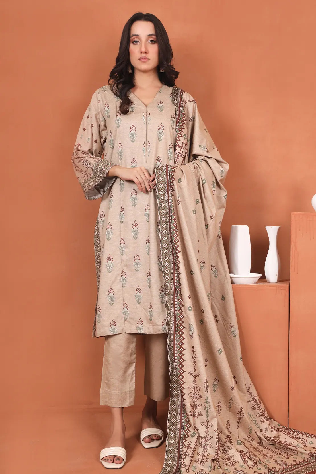 3 Piece – Luxury Printed Black Chambray – 8393