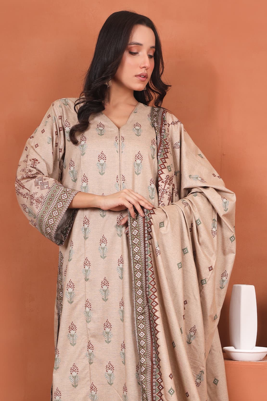 3 Piece – Luxury Printed Black Chambray – 8393