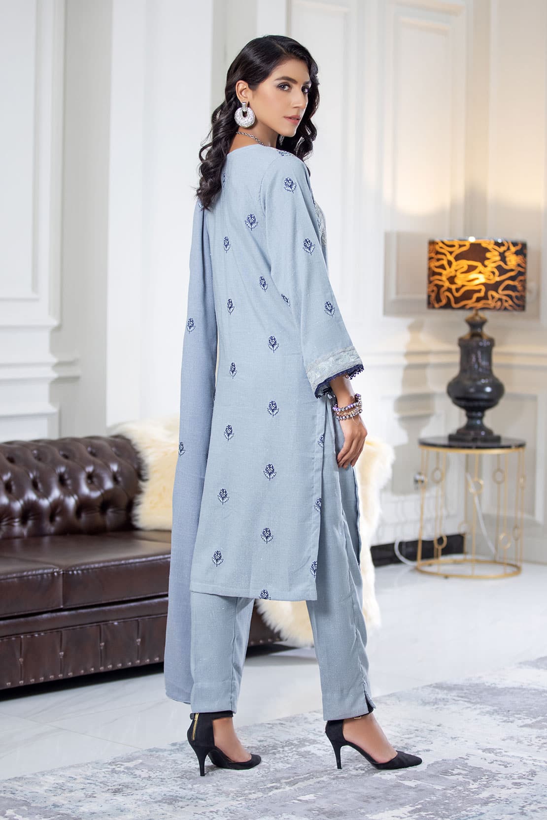 3 Piece - Embroidered Zari Peach - 501