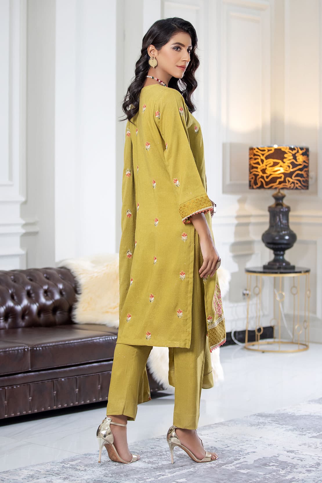 3 Piece - Embroidered Zari Peach - 502