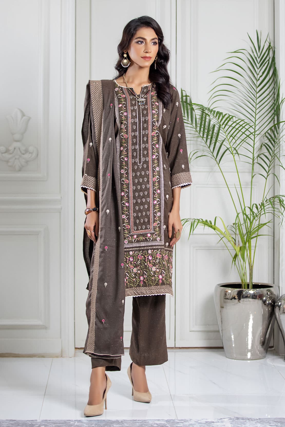 3 Piece - Embroidered Zari Peach - 505