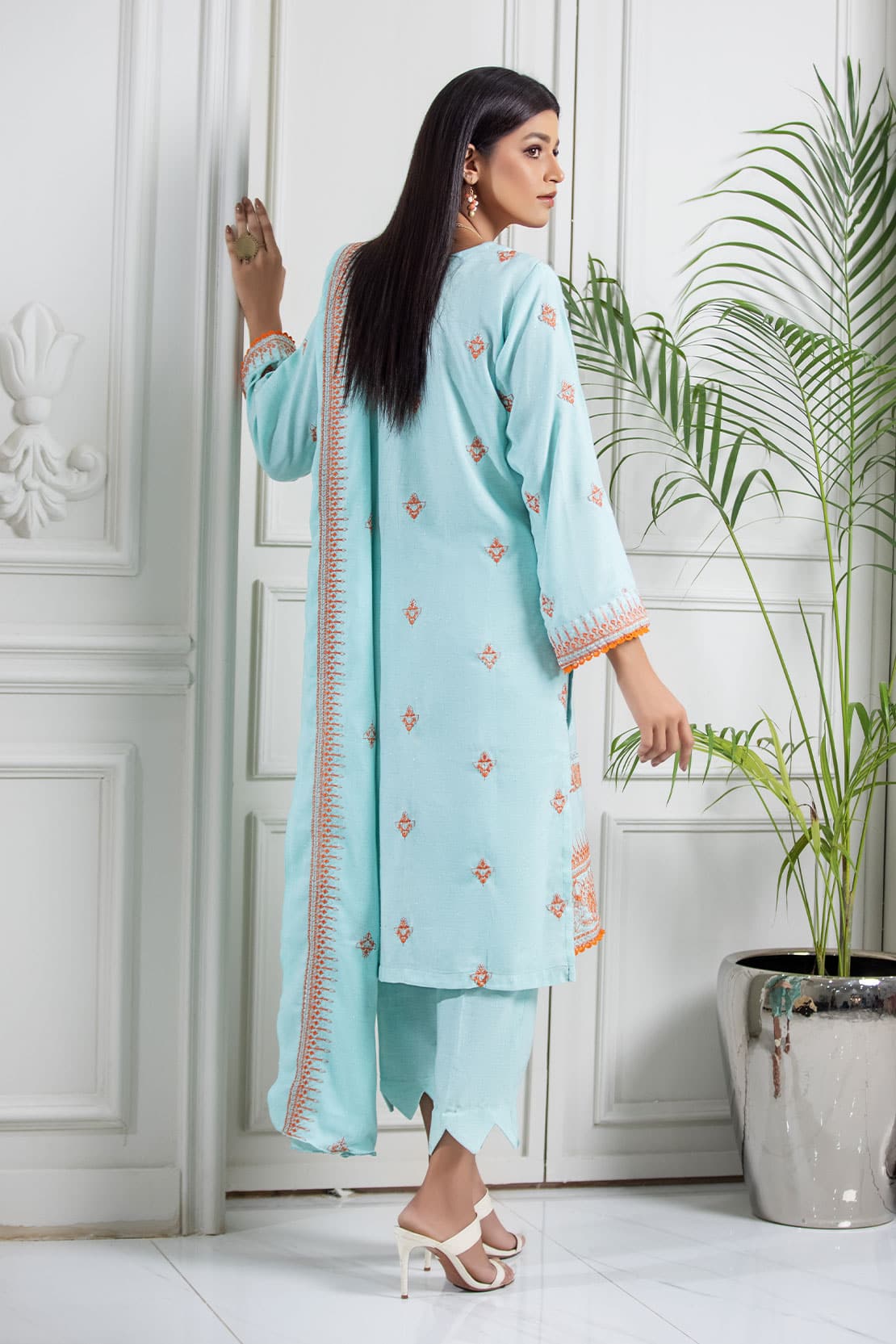 3 Piece - Embroidered Zari Peach - 506