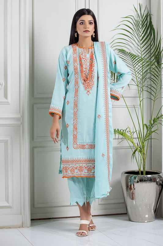 3 Piece - Embroidered Zari Peach - 506