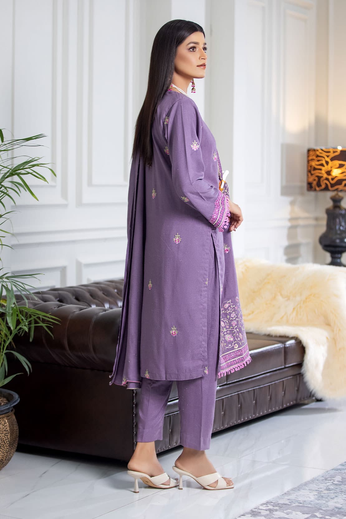 3 Piece - Embroidered Zari Peach - 504