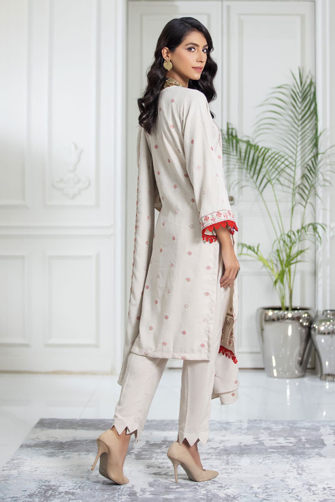 3 Piece - Embroidered Zari Peach - 507