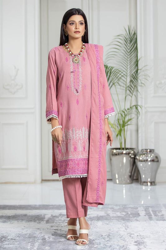 3 Piece - Embroidered Zari Peach - 508