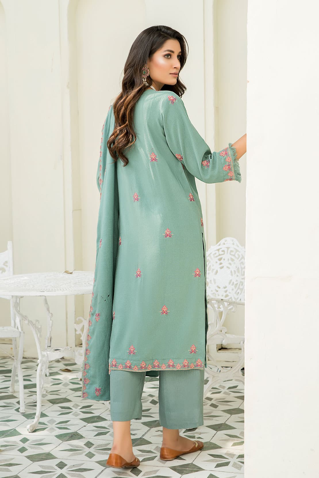 3 Piece - Luxury Embroidered Peach - 601