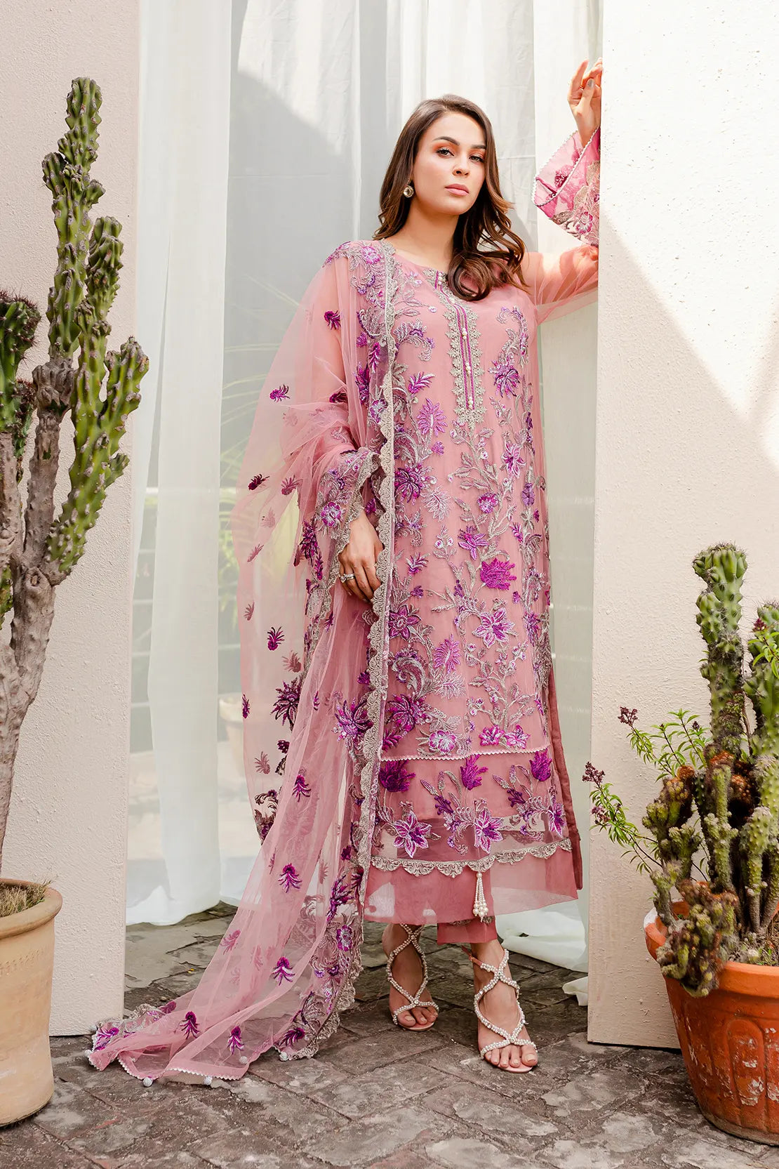 4 Piece – Ilana Blush Pink – Net Embroidered Suit