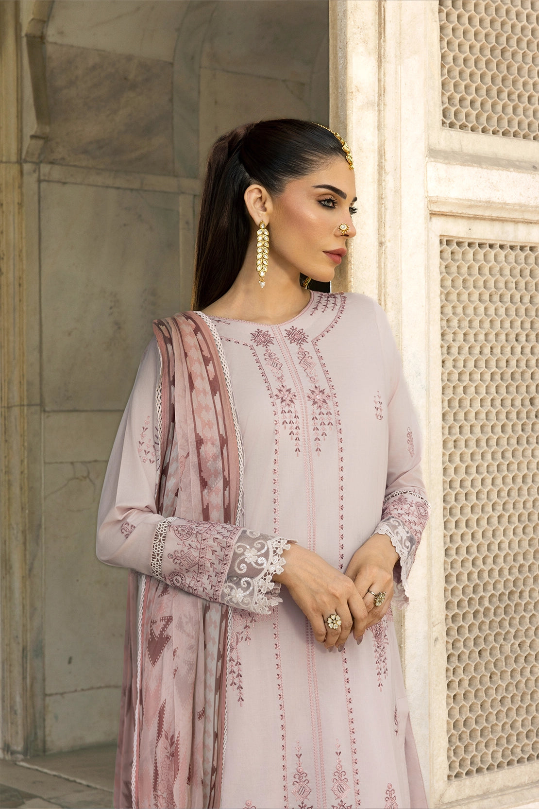 3 Piece - Premium Embroidered Luxury Lawn - 579