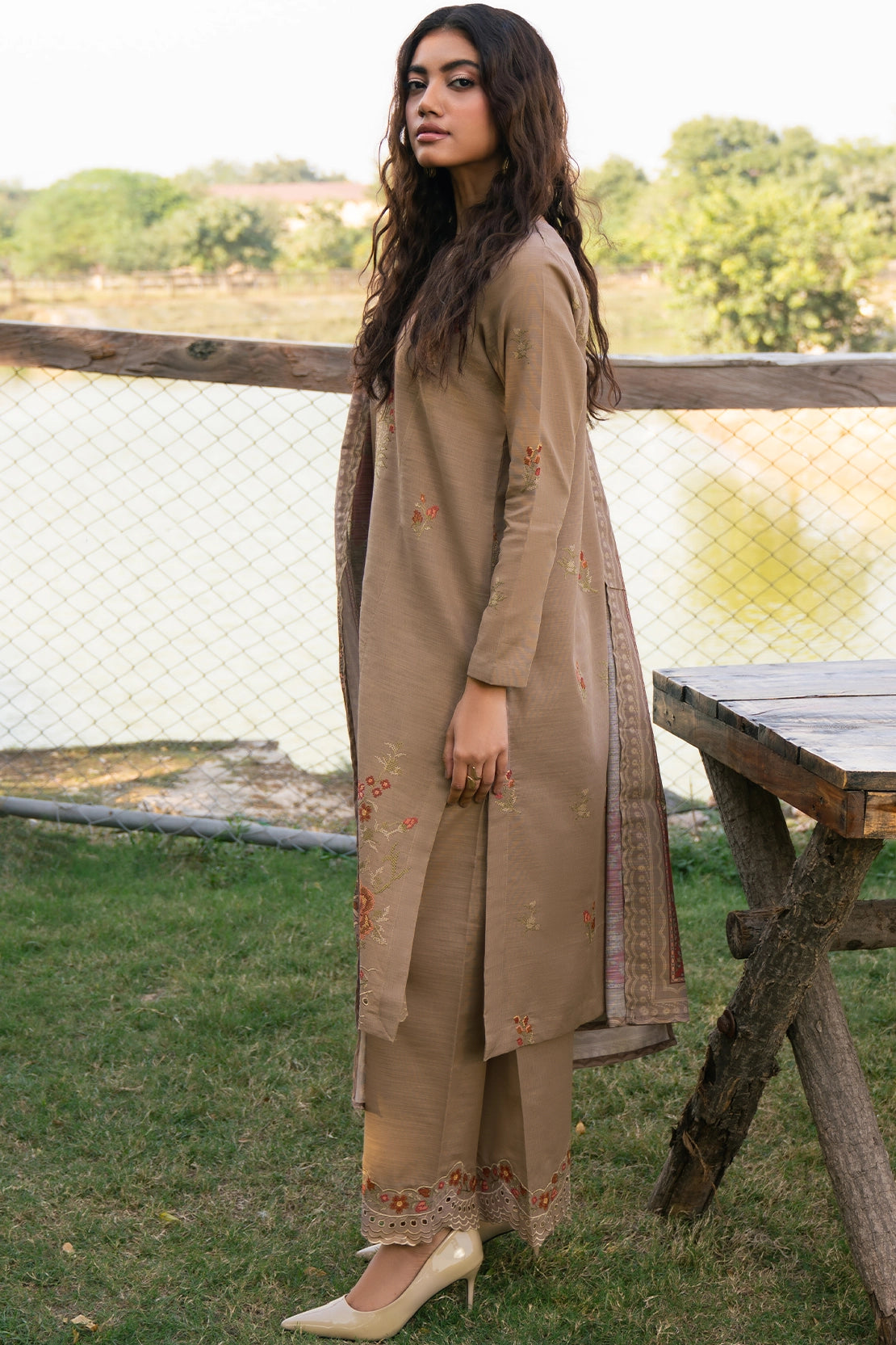 3 Piece - Premium Embroidered Khaddar - 1021